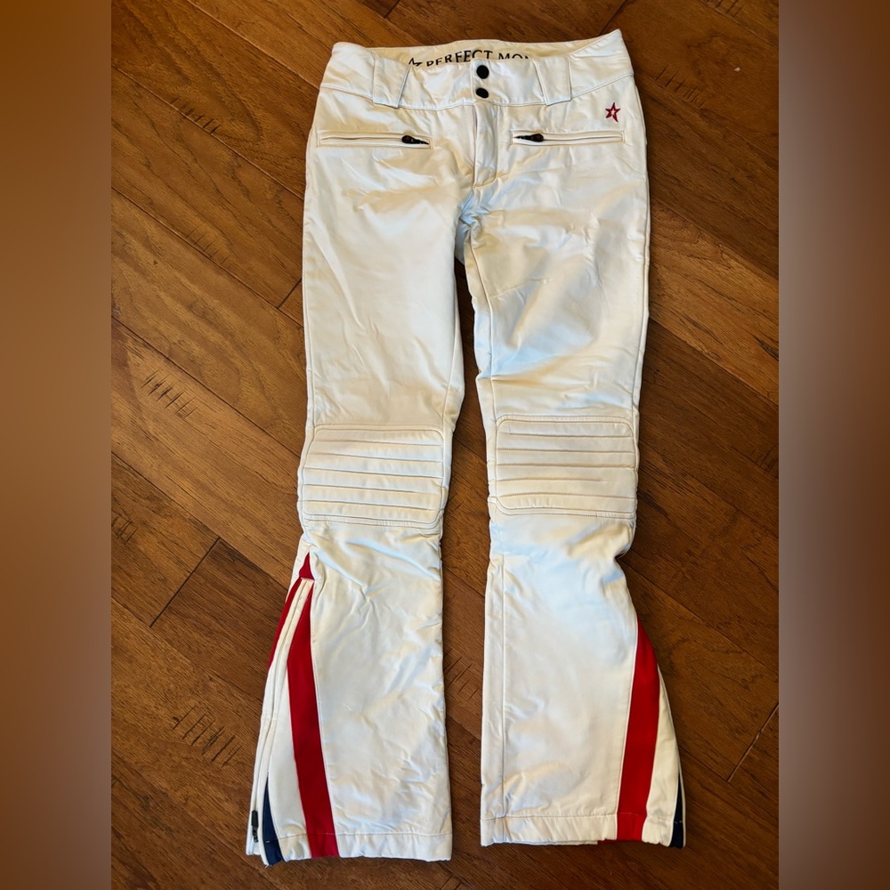 Perfect Moment White Ski Flare Pants with Red & Navy Stripe